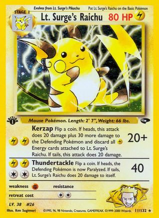 Lt. Surge's Raichu 011/132  - 1st Edition Holofoil Gym Challenge - Holo Rare