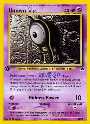 Unown [A] (33) (33) 033  - 1st Edition Neo Discovery - Rare