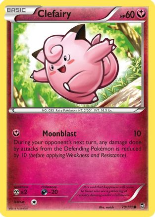 Clefairy (70) (70) 070/111  - Reverse Holofoil XY  Furious Fists - Common