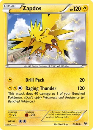 Zapdos 023/108  - Reverse Holofoil XY  Roaring Skies - Rare