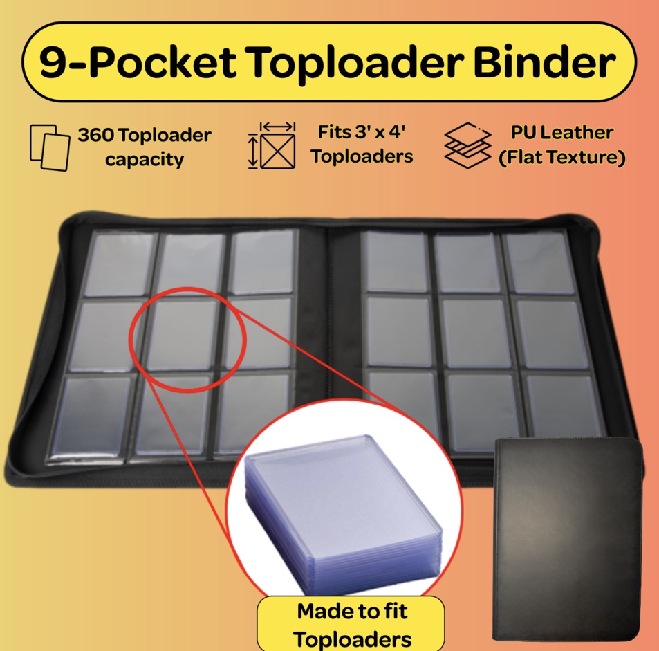 [9-Pocket][BLACK] Toploader Zipper Binder