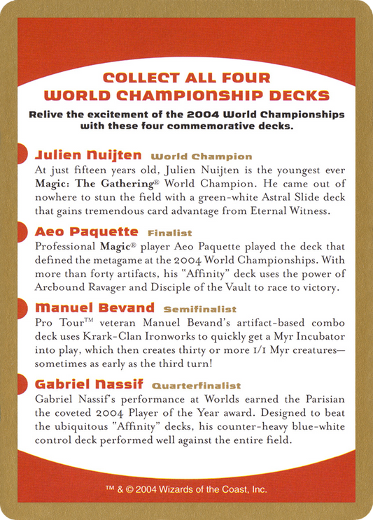2004 World Championship Advertisement Card (WCD-) - World Championship Decks 2004