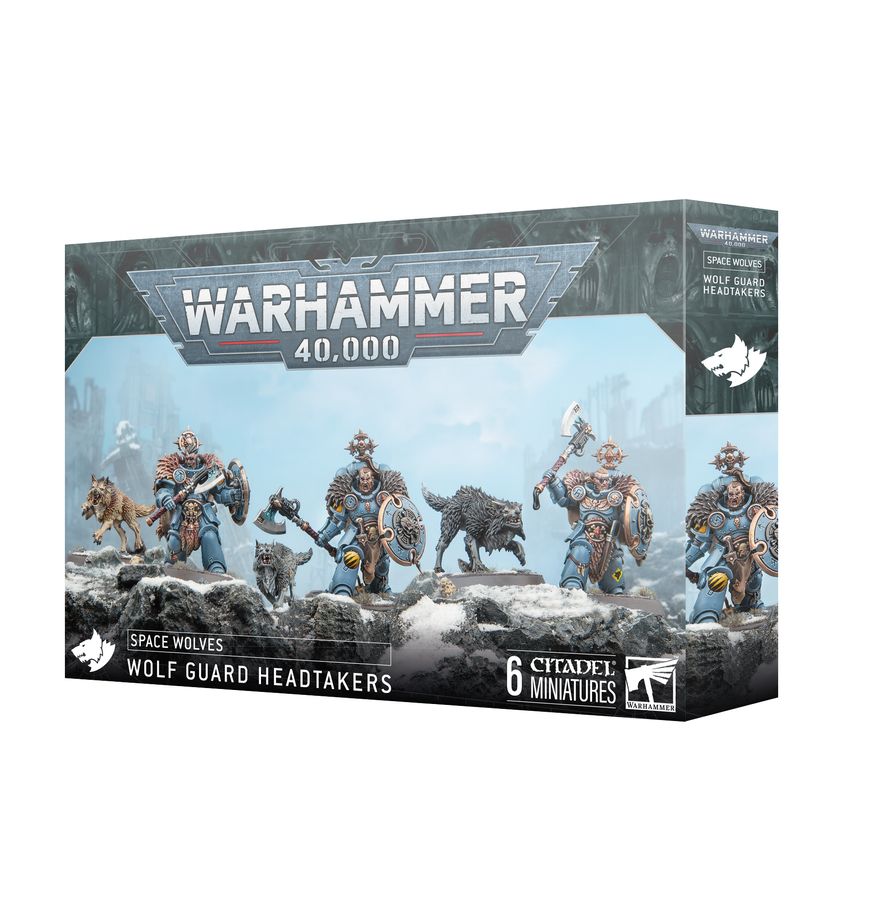 Official Warhammer box photo of Space Wolves Wolf Guard Headtakers